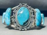 Important Vintage Native American Navajo Blue Diamond Turquoise Sterling Silver Bracelet-Nativo Arts