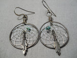 Amazing Native American Navajo Turquoise Sterling Silver Dream Catcher Earrings-Nativo Arts
