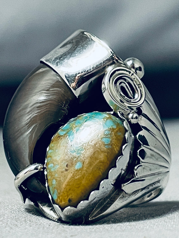 Native American Mind Blowing Bear Royston Turquoise Sterling Silver Ring-Nativo Arts