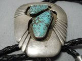 Important Running Water Vintage Native American Navajo Turquoise Sterling Silver Bolo Tie-Nativo Arts