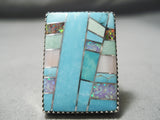 Unique Modern Navajo Turquoise Opal Sterling Silver Ring Native American-Nativo Arts