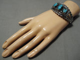 Wow Detailed!! Vintage Native American Navajo Old Kingman Turquoise Sterling Silver Bracelet-Nativo Arts
