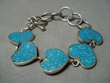 Marv Francis Vintage Native American Navajo Turquoise Sterling Silver Heart Bracelet Old-Nativo Arts
