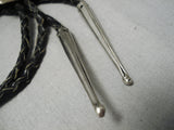 Magnificent Vintage Native American Navajo Natural Turquoise Sterling Silver Bolo Tie Old-Nativo Arts