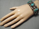 Heavy Thick Sturdy Vintage Native American Navajo Turquoise Sterling Silver Bracelet Old-Nativo Arts