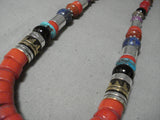 Chunky Coral Singer Native American Navajo Turquoise Sterling Silver Necklace-Nativo Arts