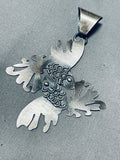 Huge Swimming Fish Native American Navajo Sterling Silver Hand Tooled Pendant-Nativo Arts