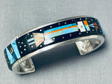 Long Yei Kachina Native American Navajo Turquoise Sterling Silver Inlay Bracelet-Nativo Arts