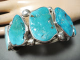 Magnificent Vintage Native American Navajo Kingman Turquoise Sterling Silver Bracelet Old-Nativo Arts