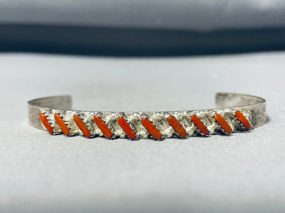 Elegant Vintage Native American Zuni Coral Sterling Silver Bracelet-Nativo Arts
