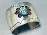 Flower Turquoise Vintage Native American Navajo Sterling Silver Bracelet Cuff Old-Nativo Arts