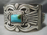 Heavy Concho Navajo Royston Turquoise Sterling Silver Bracelet Native American-Nativo Arts