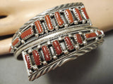 Very Unique 2 Row Navajo Coral Sterling Silver Eave Bracelet Native American-Nativo Arts