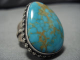 Superior Vintage Native American Navajo Spiderweb Turquoise Sterling Silver Ring-Nativo Arts