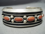 Superior Vintage Native American Navajo Contemporist Sterling Silver Coral Bracelet Old-Nativo Arts