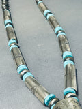 Long Hand Tooled Native American Navajo Turquoise Sterling Silver Necklace-Nativo Arts