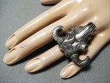 Huge Detailed Navajo Sterling Silver Cowskull Ring Native American-Nativo Arts