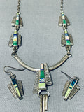 One Of The Most Unique Vintage Native American Navajo Turquoise Sterling Silver Inlay Necklace-Nativo Arts