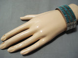 Important Vintage Native American Zuni Blue Gem Turquoise Petit Point Sterling Silver Bracelet-Nativo Arts