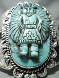 Native American One Of The Finest Ever Hand Carved Turquoise Sterling Silver Bracelet-Nativo Arts
