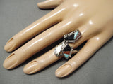 Important Inlay Master Vintage Native American Navajo Turquoise Sterling Silver Ring Old-Nativo Arts