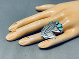Horse And Feather Vintage Native American Navajo Turquoise Sterling Silver Ring-Nativo Arts