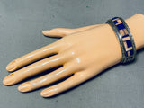 Extremely Rare Signed Vintage Native American Navajo Lapis Shell Sterling Silver Bracelet-Nativo Arts