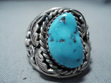 Magnificent Vintage Native American Navajo Morenci Turquoise Sterling Silver Ring Old-Nativo Arts