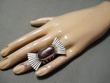 Huge Heavy Towering Native American Navajo Purple Shell Sterling Silver Ring-Nativo Arts
