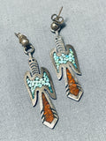 Authentic Thomas Singer Vintage Native American Navajo Turquoise Sterling Silver Earrings-Nativo Arts