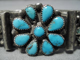 Superior Vintage Native American Navajo Flower Turquoise Sterling Silver Bracelet Old-Nativo Arts