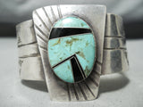 Incredible Vintage Native American Navajo Royston Turquoise Inlay Sterling Silver Bracelet-Nativo Arts