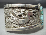 One Of Most Intricate Vintage Native American Navajo Turquoise Inlay Sterling Silver Bracelet-Nativo Arts