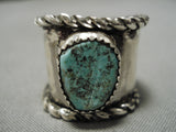 One Of The Earliest Adjustable Vintage Native American Navajo Turquoise Sterling Silver Ring-Nativo Arts