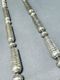 Very Rare Long Tubule Hand Tooled Vintage Native American Navajo Sterling Silver Necklace-Nativo Arts