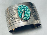 One Of The Most Unique Vintage Native American Navajo Turquoise Inlay Sterling Silver Bracelet-Nativo Arts