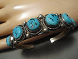 Amazing Vintage Native American Navajo Blue Turquoise Sterling Silver Ropes Bracelet Old-Nativo Arts