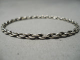 Intricately Hand Woven Vintage Native American Navajo Sterling Silver Rope Bangle Bracelet Old-Nativo Arts