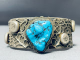Native American Heavy 100 Gram Spiderweb Sterling Silver Turquoise Bracelet Cuff-Nativo Arts