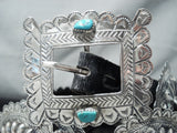 Hand Tooled Authentic Vintage Native American Navajo Turquoise Sterling Silver Concho Belt-Nativo Arts
