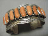 One Of Best Vintage Native American Navajo Chunk Coral Sterling Silver Flare Bracelet Old-Nativo Arts