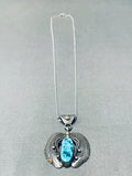 Double Flank Leaf Vintage Native American Navajo Turquoise Sterling Silver Necklace Old-Nativo Arts