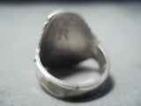 Marvelous Vintage Native American Navajo Blue Diamond Turquoise Sterling Silver Ring Old-Nativo Arts