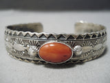 Very Intricate Silver Works Native American Navajo Coral Sterling Silver Bracelet Cuff-Nativo Arts