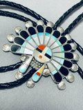 Huge Vintage Authentic Native American Zuni Turquoise Coral Sterling Silver Bolo Tie-Nativo Arts