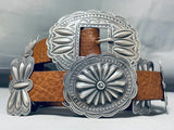 Authentic Signed Vintage Native American Navajo Sterling Silver Hand Tooled Concho Belt Old-Nativo Arts