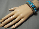 Thick And Heavy!! Vintage Native American Navajo Sky Blue Turquoise Sterling Silver Bracelet-Nativo Arts