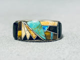 Astounding Vintage Native American Navajo Inlay Turquoise Sterling Silver Ring-Nativo Arts