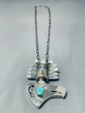 Most Detailed Kachina Eagle Turquoise Vintage Native American Navajo Sterling Silver Necklace-Nativo Arts