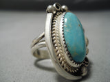 Huge Leslie Nez Sky Blue Turquoise Sterling Silver Native American Ring-Nativo Arts